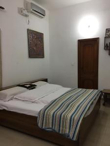 钱德加尔Luxurious Homestay- Chandīgarh的一间卧室配有一张床铺,床上有毯子