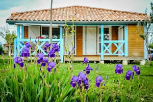 拉戈尔斯夏德龙度假村的前面有紫色花的房屋