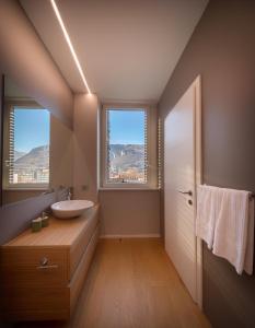 特伦托拉维豪华旅馆的一间带水槽和大窗户的浴室