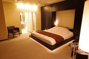 札幌八方蓝色情趣酒店（仅限成人入住）的一间卧室配有一张床和一把椅子