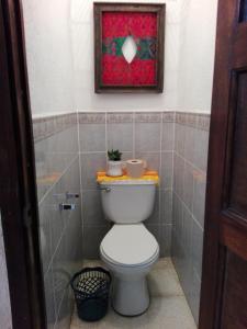 危地马拉安地瓜Casa De Leon的浴室设有卫生间,墙上挂着一幅画