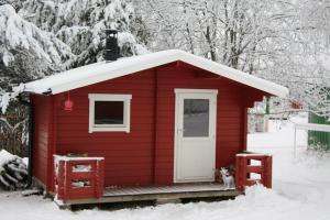 PuoltikasvaaraPuoltikasvaara 3的雪中一只猫的红色棚子