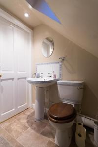 DouneBlair Drummond Holiday Home的浴室设有卫生间和蓝色天花板的水槽。