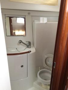 卡列罗港Puerto Calero Boat的一间带卫生间和镜子的小浴室