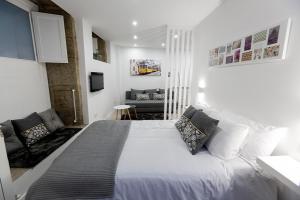 圣地亚哥－德孔波斯特拉Apartamentos Pombal的一间卧室配有一张大床和一张沙发