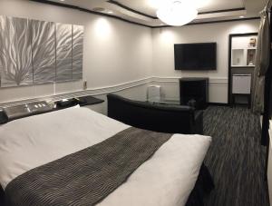 名古屋派亚特酒店（仅限成人）的配有一张床和一台平面电视的酒店客房