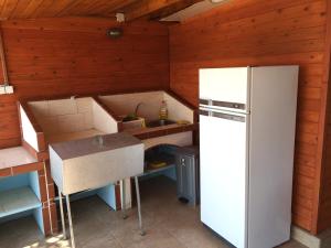 ElaiokhórionSarakina Wooden House的一间带冰箱和水槽的小厨房