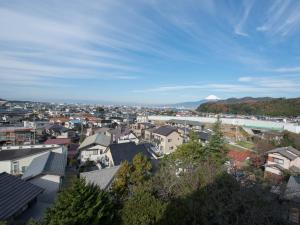 沼津苏伊森卡库酒店的享有以山为背景的城市美景