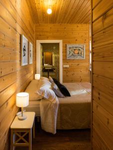 AizarnaCasa Rural Arbegain Etxea的小木屋内一间卧室,配有两张床