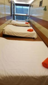 宋溪A105民宿的三个床在一间房间里排成一排
