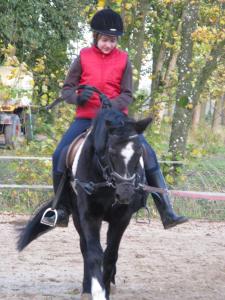 库克斯港Ferienhof Lafrenz的骑着黑白马的女人