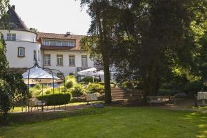 达姆施塔特霍夫古特迪普斯霍夫酒店及KG餐厅的房屋前方设有椅子和草坪