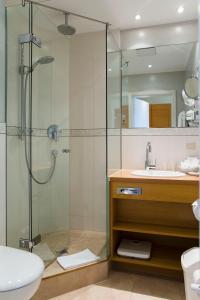 特里尔胡格尔别墅酒店的带淋浴和盥洗盆的浴室