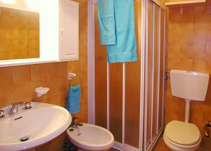 比比翁Appartamenti Nasse的一间带水槽、卫生间和淋浴的浴室
