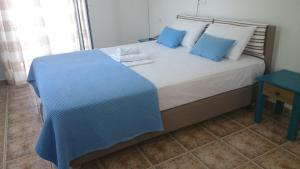 艾拉方索斯9 Muses的一间卧室配有一张带蓝色枕头的大床
