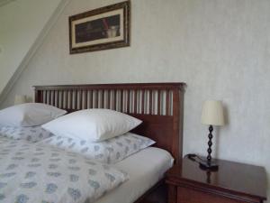 Zuid-Beijerland科伦代克住宿加早餐旅馆的一间卧室配有一张床和一张带台灯的桌子