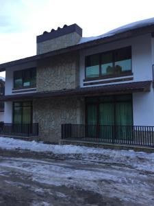 巴库里阿尼Villa (second floor) in CRYSTAL的一座房子前面有绿色的窗户和雪