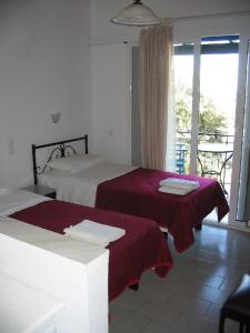 帕莱欧卡斯提撒Villa Fiorita的酒店客房设有两张床和一个阳台。