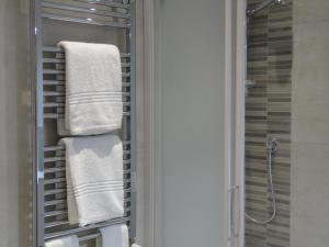 塔瓦尔努泽The Flat 233的浴室提供毛巾,位于淋浴旁的毛巾架上