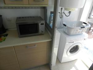科尼尔-德拉弗龙特拉Casitasmanoli Conil的厨房配有微波炉和洗衣机。