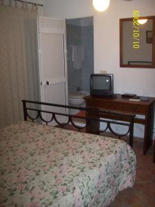 奥尔贝泰洛艾尔博果拉佩酒店的一间卧室配有一张床、一张书桌和一台电视