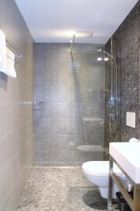 萨尔巴赫Ferienhaus Fassl的带淋浴、卫生间和盥洗盆的浴室
