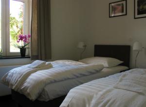 斯塔沃洛Le Baron Apartments的卧室设有2张床和窗户。