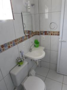 乌巴雅拉Pousada Sitio Costa Verde的一间带水槽、卫生间和镜子的浴室
