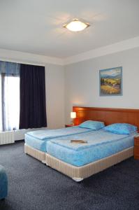 索非亚Hotel Kibella的一间卧室设有一张大床和一个窗户。
