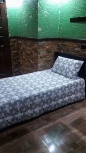 碧瑶Affordable Baguio APT的绿色墙壁间的一张床位