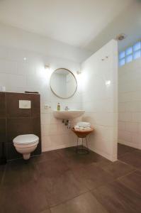 代尔夫特港口街公寓的一间带卫生间、水槽和镜子的浴室