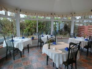 丁格尔Dunlavin House - Aidan OBrien的用餐室设有桌椅和窗户。