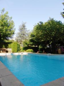 Bresson沙凡特餐厅酒店的一个种有树木的大型蓝色游泳池