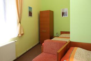 恰斯拉夫捷克克朗膳食公寓旅馆的绿墙客房内的两张床