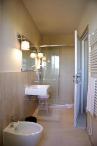 卡利亚里Avion B&B的一间带水槽、镜子和淋浴的浴室
