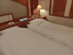堺市超级诺亚酒店（仅限成人）的酒店客房,设有两张床和镜子