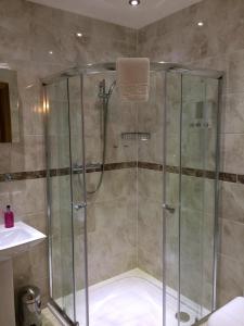罗宾胡兹贝Glen-Lyn的浴室里设有玻璃门淋浴