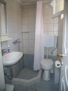 DrymonZephyros Rooms And Apartments的一间带水槽、卫生间和淋浴的浴室