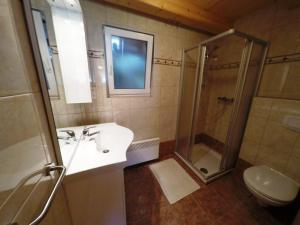 博登斯多夫Ferienhaus Blasge的带淋浴、盥洗盆和卫生间的浴室