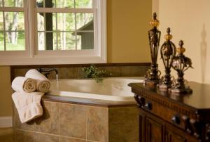 加利纳Goldmoor Inn & Resort的带浴缸的浴室和窗户
