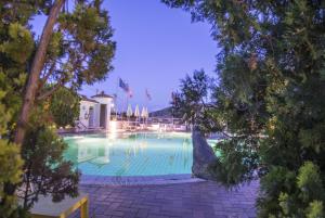 伊斯基亚国际酒店的周围树木环绕的大型游泳池