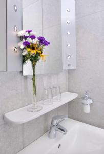 KaumbergBrandtner Komfortzimmer的浴室设有花瓶,位于水槽上