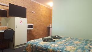 Tiaro迪阿洛汽车旅馆的一间酒店客房,配有一张床和一台电视