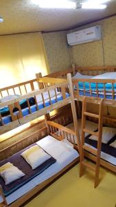 西归浦市春之繁花旅馆的双层床间享有高空景致,配有三张双层床
