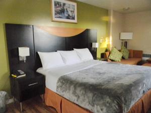 伦敦美国广场汽车旅馆的一间卧室配有一张大床和一张沙发