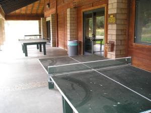 Paicines圣贝尼托露营11号度假屋 的房屋外的乒乓球桌