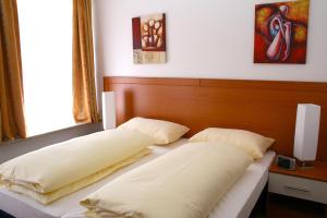 萨尔茨堡萨尔茨堡市中心伊维多酒店的卧室内的床上的2个枕头