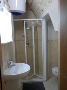 滨海波利尼亚诺Le Arcate的带淋浴、盥洗盆和卫生间的浴室