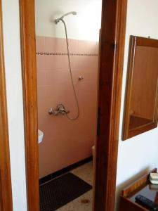 阿齐亚·佩拉加·基西拉凯瑟莱亚酒店的粉红色墙壁上带淋浴的浴室