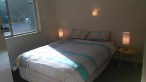 布赖特阿格里度假公寓的一间卧室配有一张带两盏灯的床。